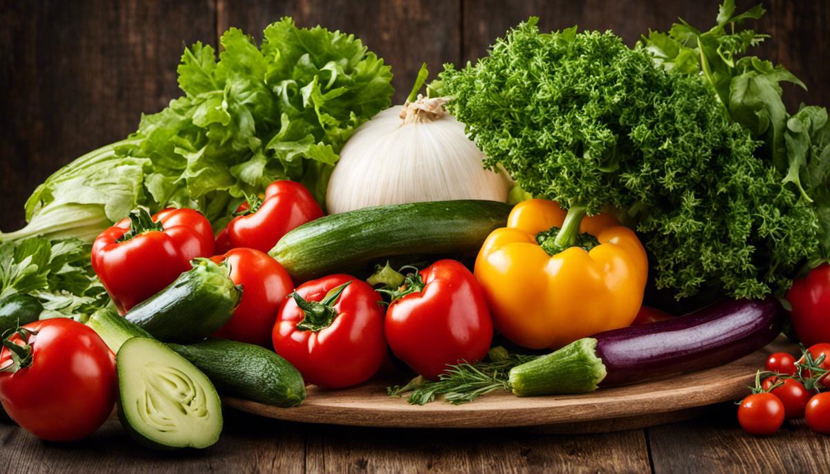 A plate with a colorful assortment of fresh vegetables and herbs, showcasing the variety and freshness of ingredients used in budget-friendly recipes.