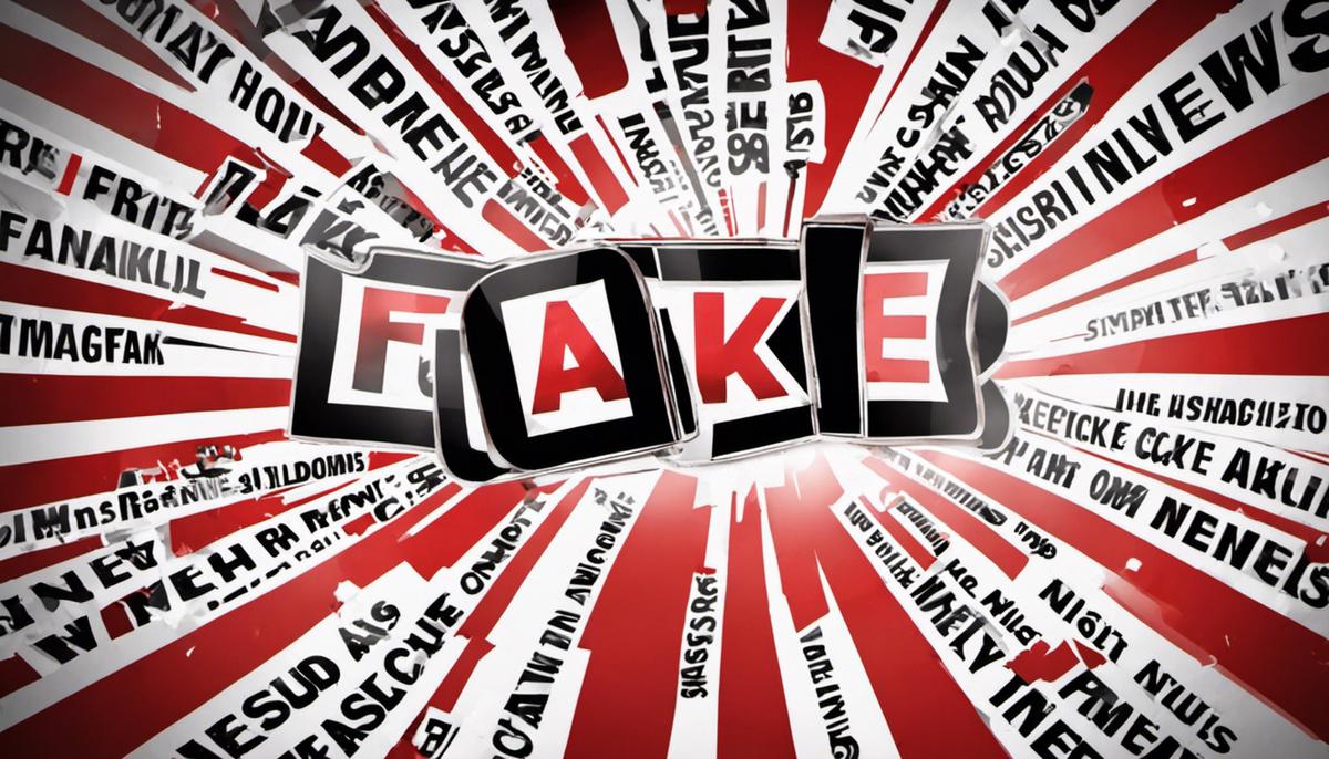 Illustration depicting the word 'fake news' with red crossed-out circles around it. Symbolizing the fight against fake news.