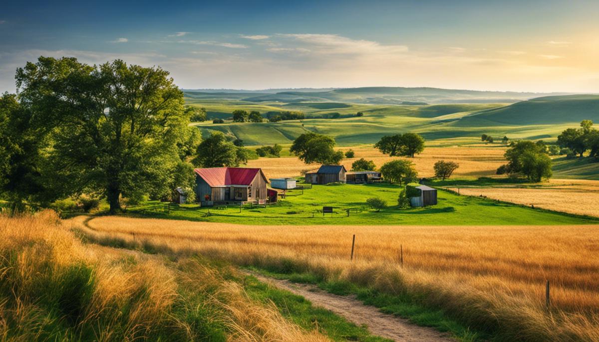 A landscape with Frontier DSL logo in the corner, depicting connectivity in rural areas