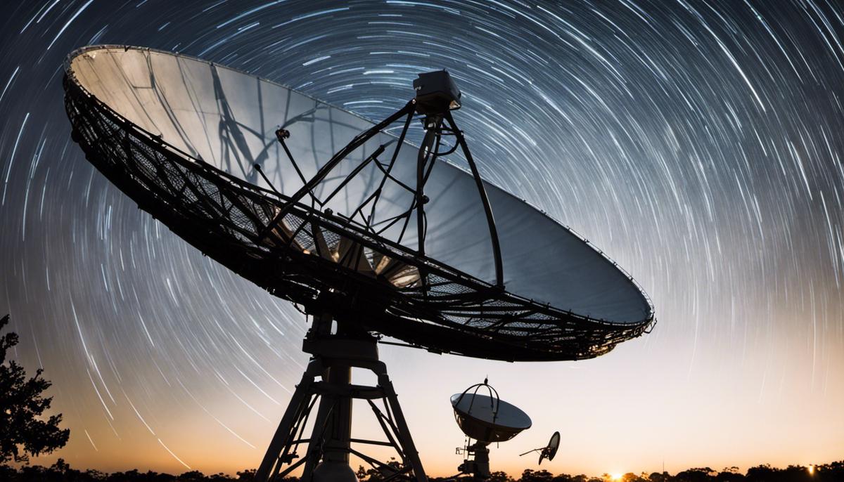 Image of a satellite dish with the HughesNet logo on it.
